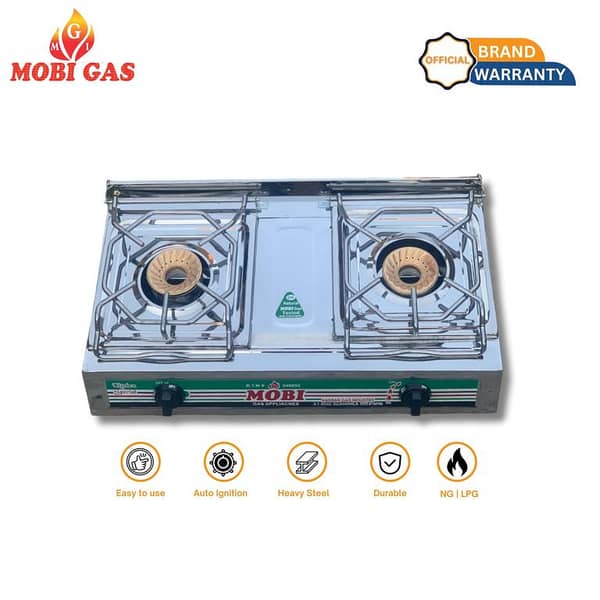 Premium MobiGas MM790 Double Burner Gas Stove – 2-Burner | Auto Ignition | Strong Body | Durable Grates | Stylish Design