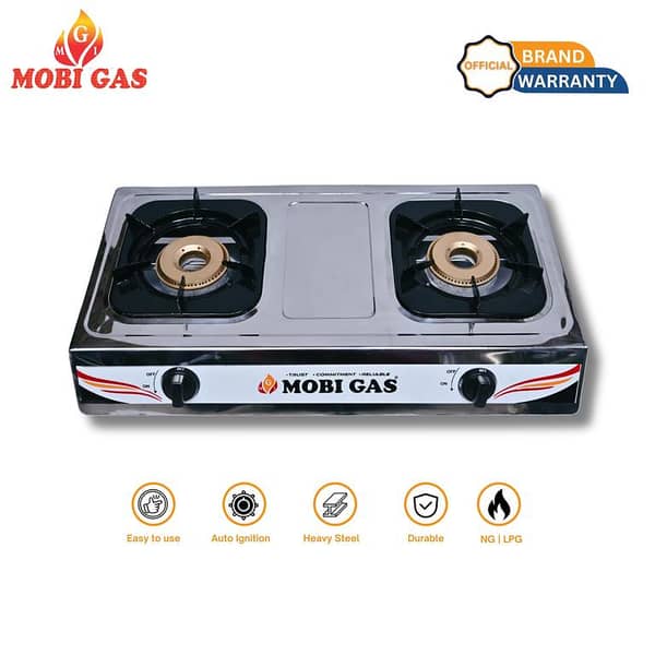 MobiGas MM783 Double Burner Gas Stove – 2-Burner | Auto Ignition | Heavy-Duty Stainless Steel Body