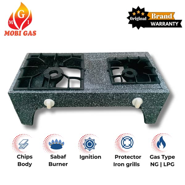 MobiGas MM206 2-Burner Gas Stove – Heavy Duty | Chip-Resistant Finish | Double Burner | Table Top Design
