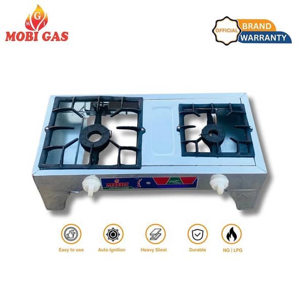 MobiGas MM215 Double Burner Gas Stove – 2-Burner | Full Heavy Steel Body | Big Feet Design | Durable & Stable
