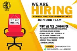 we are Hiring accountant and sales person