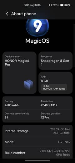 Honor Magic 4 Pro 100x zoom 256gb / 8 GB +5 GB HONOR RAM Turbo