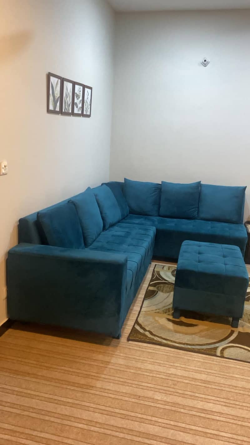 Green Velvet L shape sofa with Table 2
