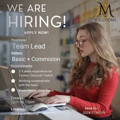 Team Leader & Sales Executive Required for Twitch,Discord,Twitter Work