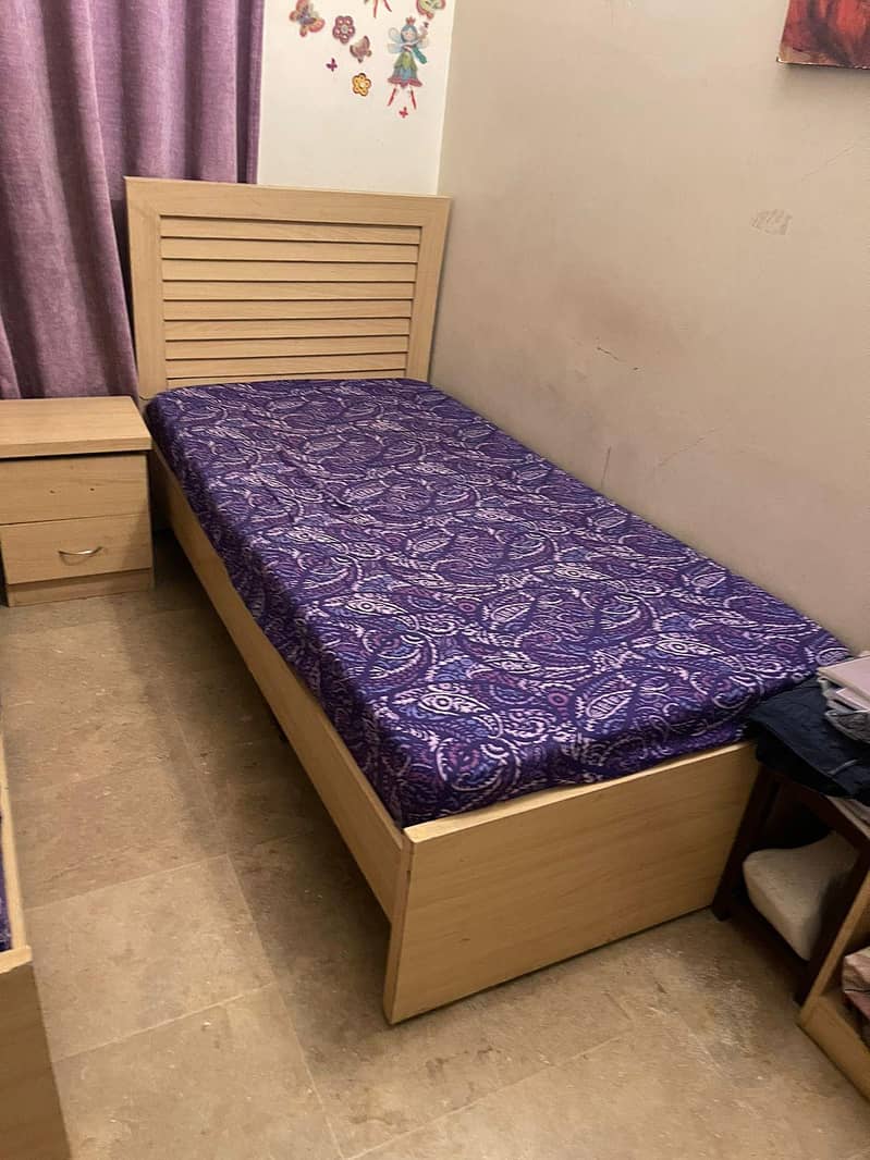 bed set in best condition with bookshelf and wardrobe/cupboard 1
