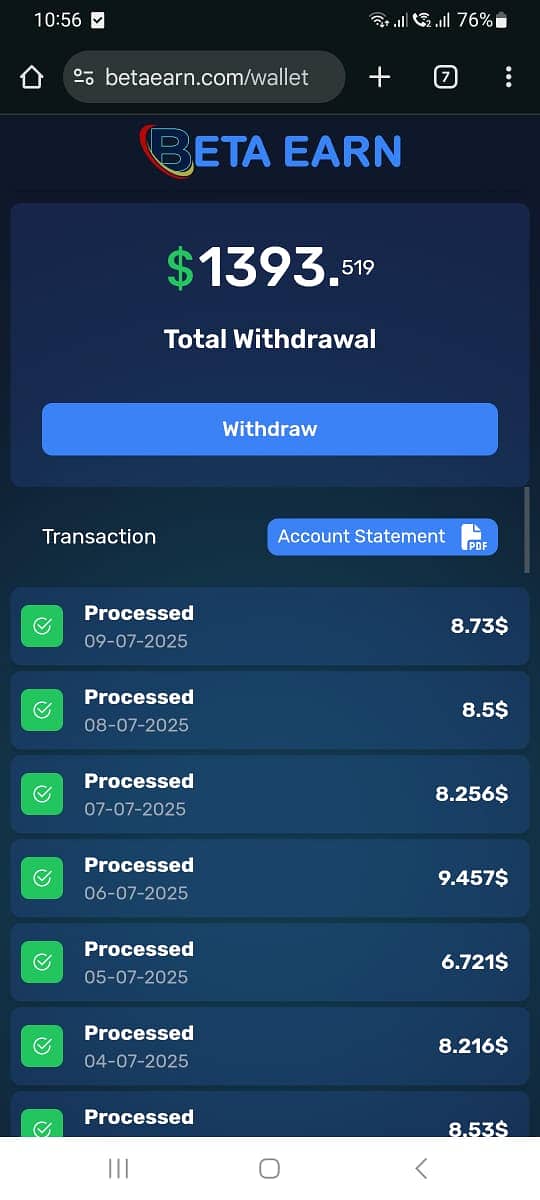 Earning Platform || Earn 5-6$ daily||https://betaearn. com/signup?ref= 1