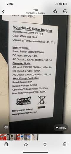 3kw Solar max invertor good condition only cal no msg