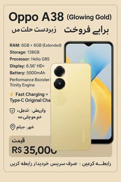 Oppo A38 -6-GB RAM/128 ROM /Full Box&chargar