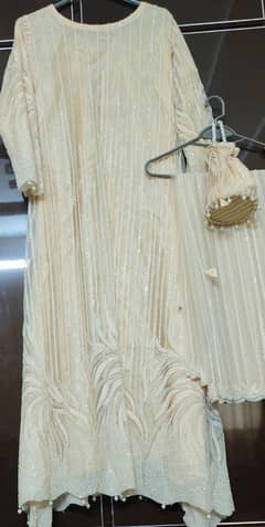 stunning off white Arabic A line gown with cut Dana details