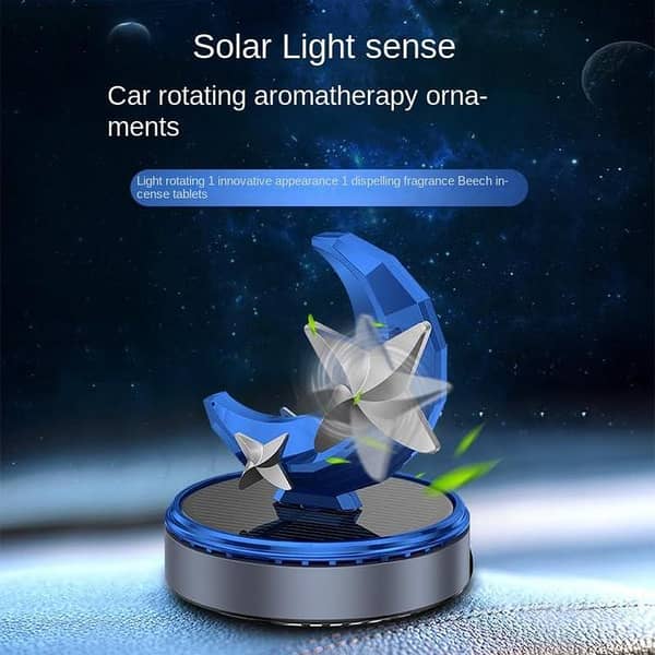 Blue Moon Solar Powered Moon Star Aromatherapy Car Perfume Diffuser with Auto-Rotation for Dashboard - Gift Box Car Accessories