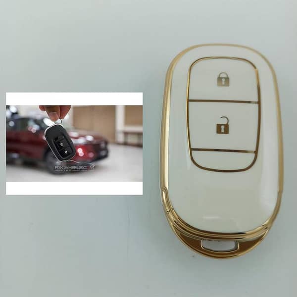 White and Gold TPU Remote Cover for Honda HR-V