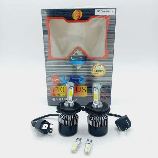 H4 T10 Plus LED Headlight Bulbs with Three-Sided Chip and Complimentary Parking Bulbs