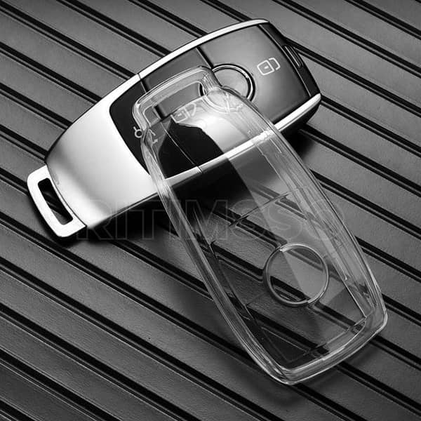 Transparent Smoke TPU Key Cover for Mercedes Benz E Class, GLC Class, and Smart Keys (E200, E400, E63, W213, S550, S560, C260, A200)