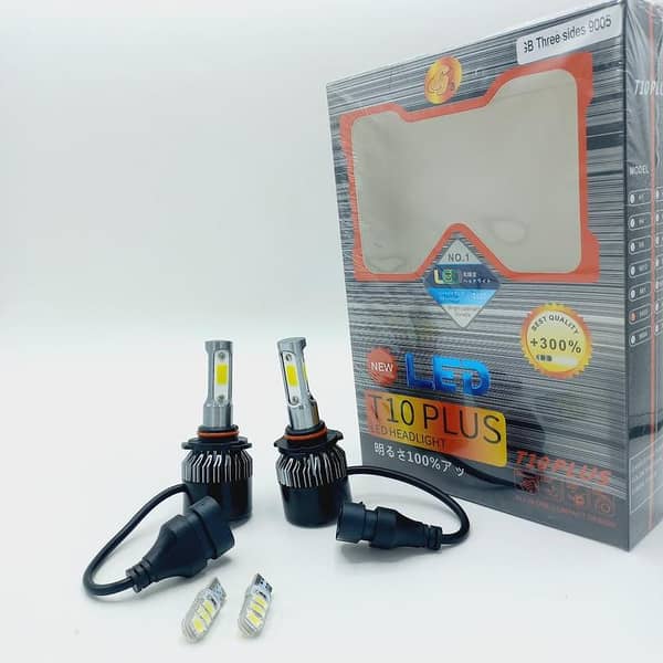 9005 T10 Plus LED Headlight Bulbs with 3 Sided Chips and Free Parking Bulbs