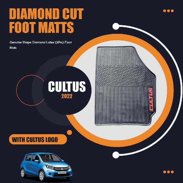 Suzuki Cultus 2022 Diamond Latex Floor Mats Set (3 Pcs) - Anti-Slip, Washable, Black with Logo