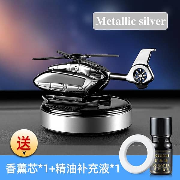 Metallic Silver Solar Military Helicopter Car Perfume with Free Refill