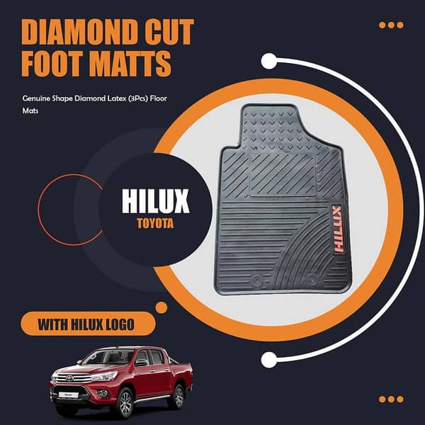 Toyota Hilux Diamond Latex Floor Mats Set (3 Pieces) - Anti-Slip and Washable with Logo