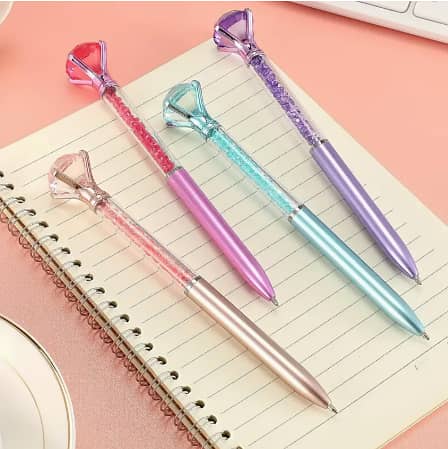Crystal Diamond Design Medium Point Ballpoint Pens - Lightweight Plastic Oval Body for School and Office Use - Ideal for Gifts, Available in 4 Sparkle Colors