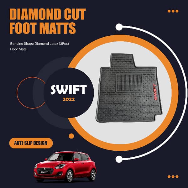 Suzuki Swift 2022 Diamond Latex Floor Mats - Genuine Shape, Anti-Slip, Washable (Set of 3)