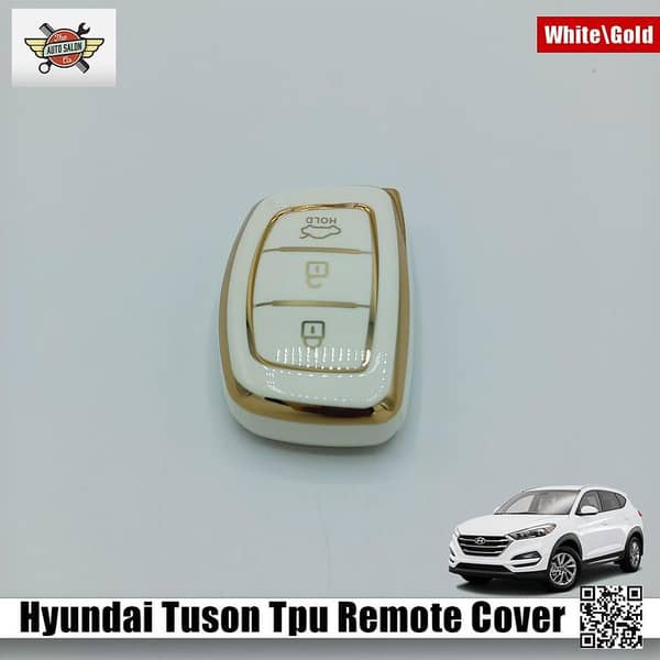Hyundai Elantra TPU Remote Cover in White and Gold