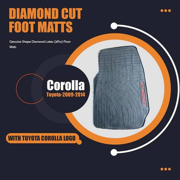 Toyota Corolla 2009-2014 Genuine Diamond Latex Floor Mats (3-Piece Set) - Anti-Slip & Washable in Black with Logo