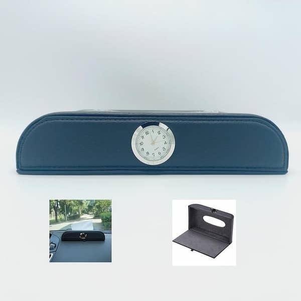Black CAR TISSUE BOX WITH CLOCK