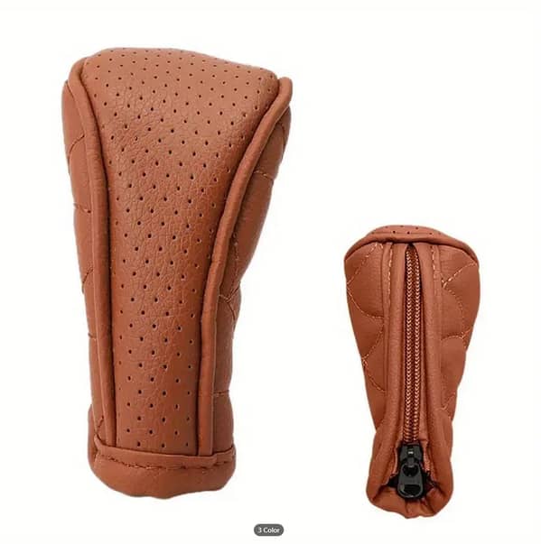Brown Leather Gear Knob Cover for All Vehicle Types
