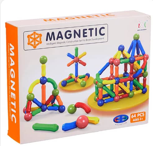 64/42/25/10 pcs Magnetic Balls and Rods Building Set for Children - Vibrant Colors and Curved Shapes