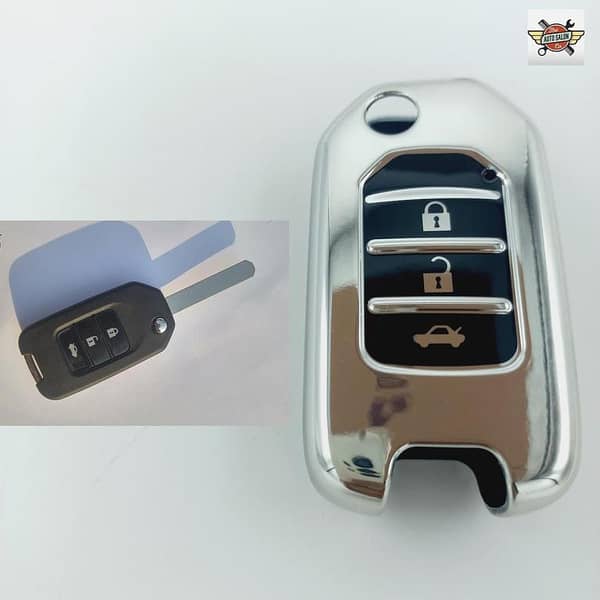 Honda Civic 2012-2016 TPU Remote Key Cover - Silver/Black