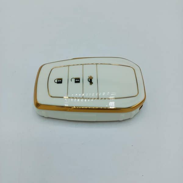 Toyota Fortuner TPU Remote Key Cover with 3 Buttons in White and Gold
