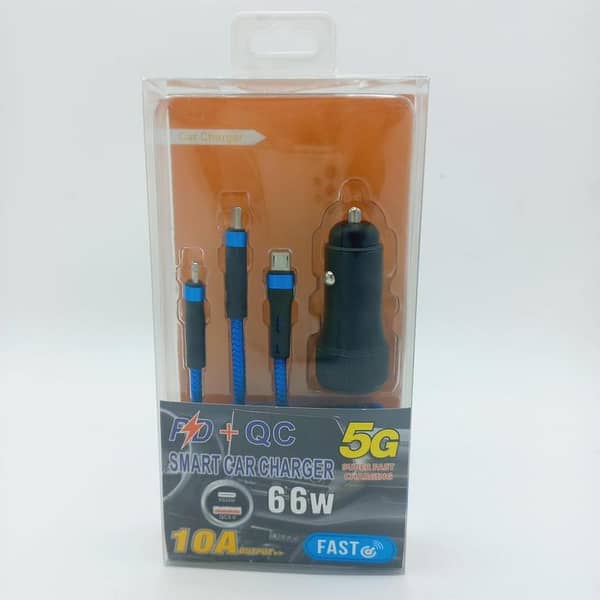 Ultra Fast 10A Quick Car Charger with 3-in-1 Data Cable and PD Port