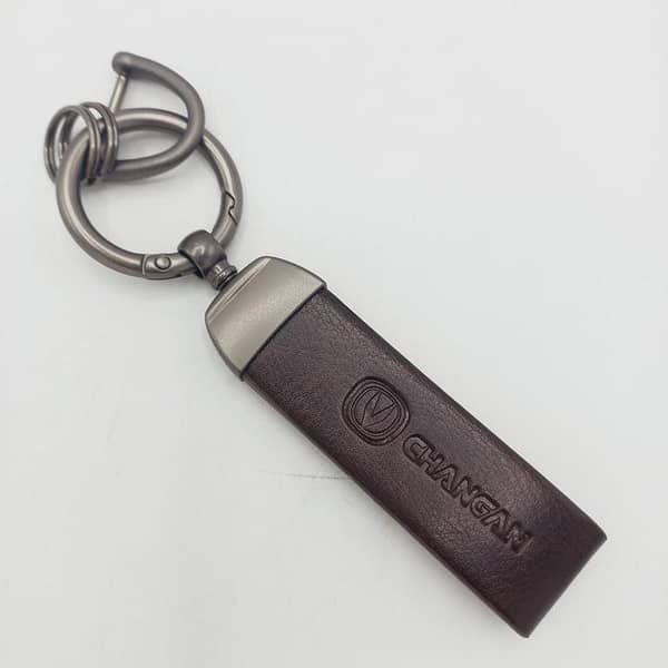 Changan Logo Brown Leather Car Keychain with Screwdriver