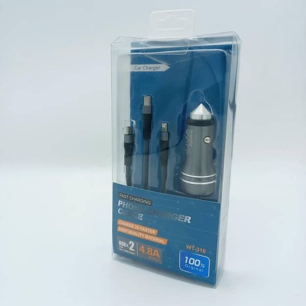4.8A Quick Car Charger with 3-in-1 Data Cable