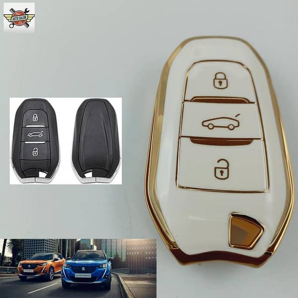 Peugeot 2008 TPU Remote Key Cover in White and Gold