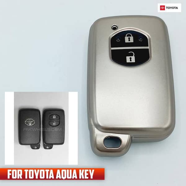 TPU Key Cover for Toyota Aqua 2-Button Remote - GUN Metallic Finish