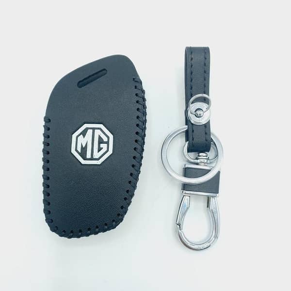MG HS Leather Key Cover with Key Chain and Nano Light in Dark Color
