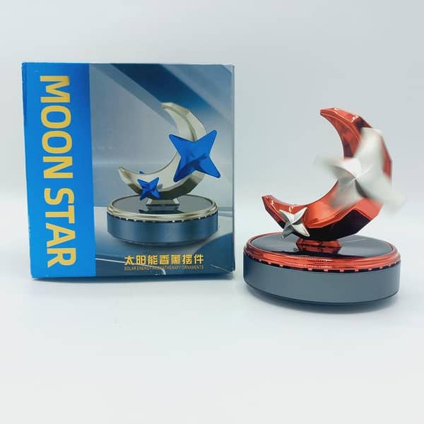 Moon Star Solar Powered Car Aromatherapy Diffuser - Auto Rotating Perfume for Dashboard | Liquid Perfume Included | Car Accessories in Gift Box (Red)