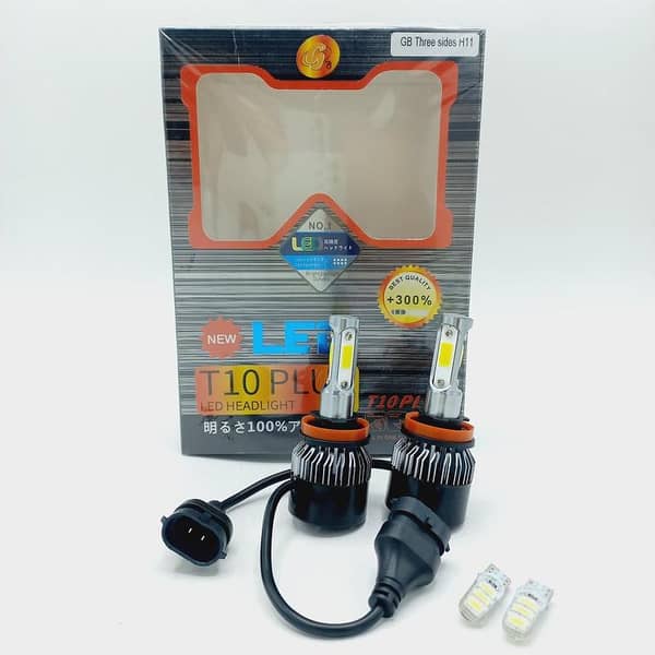 H11 T10 Plus LED Headlight Bulbs with 3-Sided Chip and Free Parking Bulbs