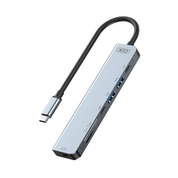 XO HUB008 7-in-1 USB C Hub with HDMI 4K, 2 USB 3.0 Ports, SD/TF Card Reader and Dual 100W PD Charging