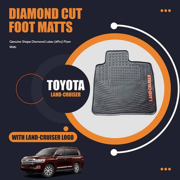 TOYOTA LAND-CRUISER Genuine Diamond Latex Floor Mats (Set of 4) - Anti-Slip, Washable, Black with Logo