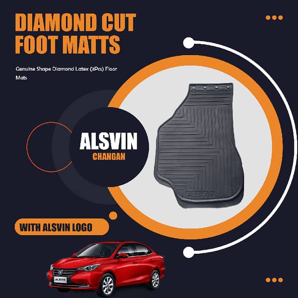 Changan Alsvin Diamond Latex Floor Mats (3-Piece Set) - Black, Anti-Slip & Washable