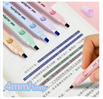Set of 6 Double-Ended Pastel Highlighter Pens - Kawaii Color Markers for School and Office