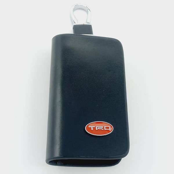 Leather Key Pouch with Zipper, Metal Hook, and Keyring for TRD Vehicles