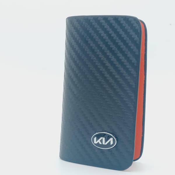 KIA Vehicle Carbon Fiber Zipper Key Pouch with Metal Hook and Keyring