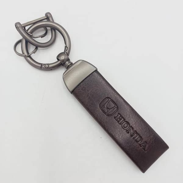 Brown Honda Logo Leather Car Keychain with Screwdriver