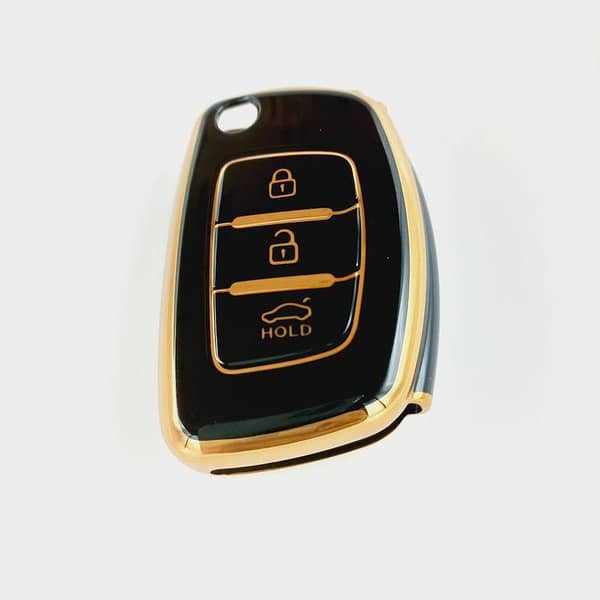 Hyundai Elantra 3-Button TPU Key Remote Cover - Black/Gold