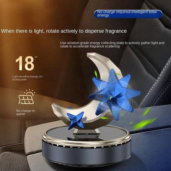 Moon Star Solar Powered Car Perfume Diffuser and Aromatherapy Air Freshener | Dashboard Accessory Gift Box (Silver Moon)