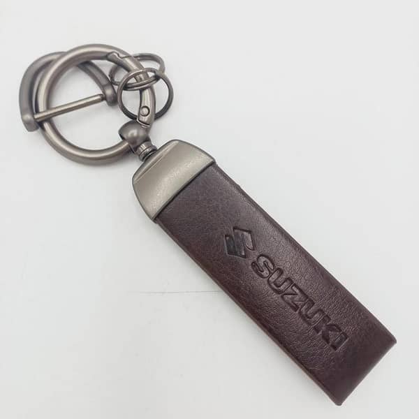 Brown Suzuki Logo Leather Car Keychain with Screwdriver