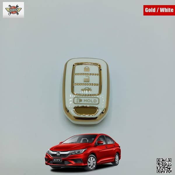 Honda City 2022 TPU Key Cover in White and Gold