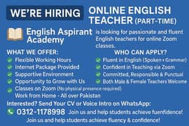 We are Hiring Online Female English Teacher – Part-Time Job Services